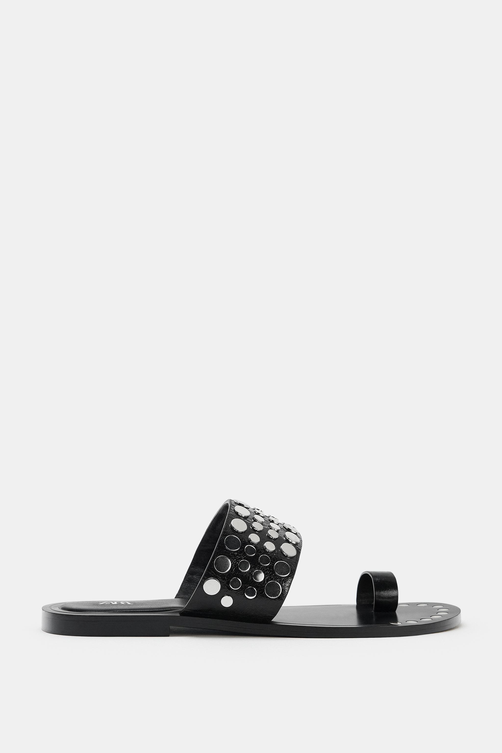 FLAT LEATHER SANDALS WITH STUDS